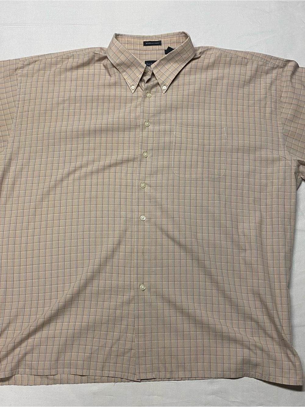 Men's big and Tall Beige Plaid Button-Down Shirt short sleeve